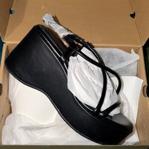 Black Strappy Platform Wedge Sandals
